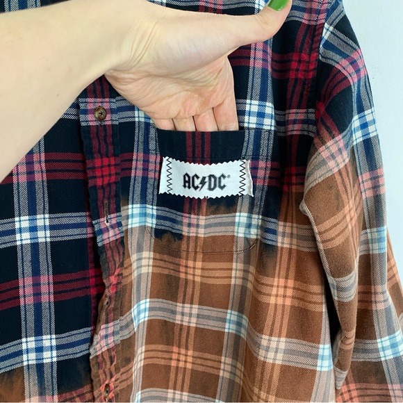 AC/DC | Shirts | Acdc Band Flannel Mens Large Unisex Upcycled Bleached ...